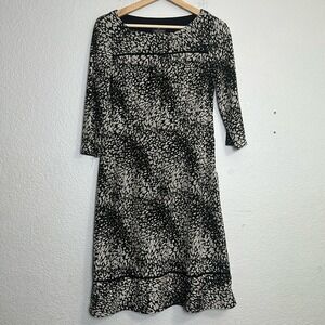 Adrianna Papell Women's Size 8 Black Tan Textured Knit‎ Midi Dress 3/4 Sleeve